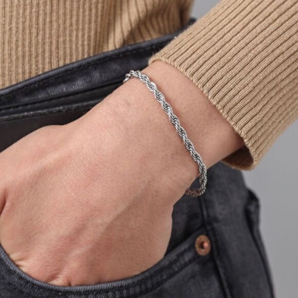 925 sterling silver plated minimalist silver rope serpentine rope bracelet - Picture 2 of 7